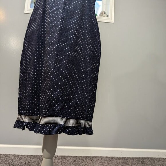 Talbots Navy Blue and White Polka Dot Sleeveless Dress with Ruffle Bottom Size 8 - Picture 2 of 8